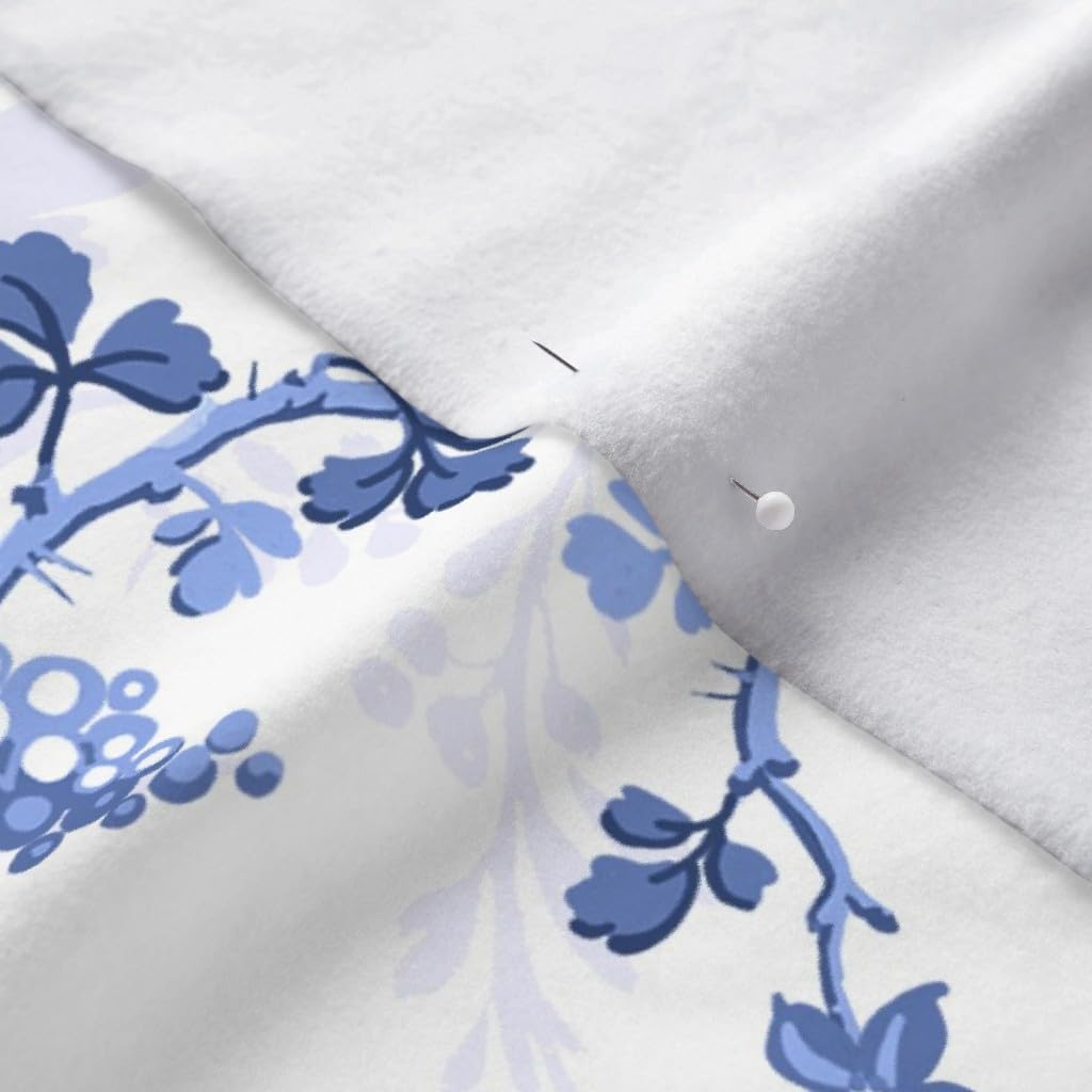 Spoonflower Fabric - Ink Navy Blue White Roses Flowers Chinoiserie Vintage Floral Summer Printed on Polartec(R) Fleece Fabric by The Yard - Sewing Blankets Loungewear and No-Sew Projects