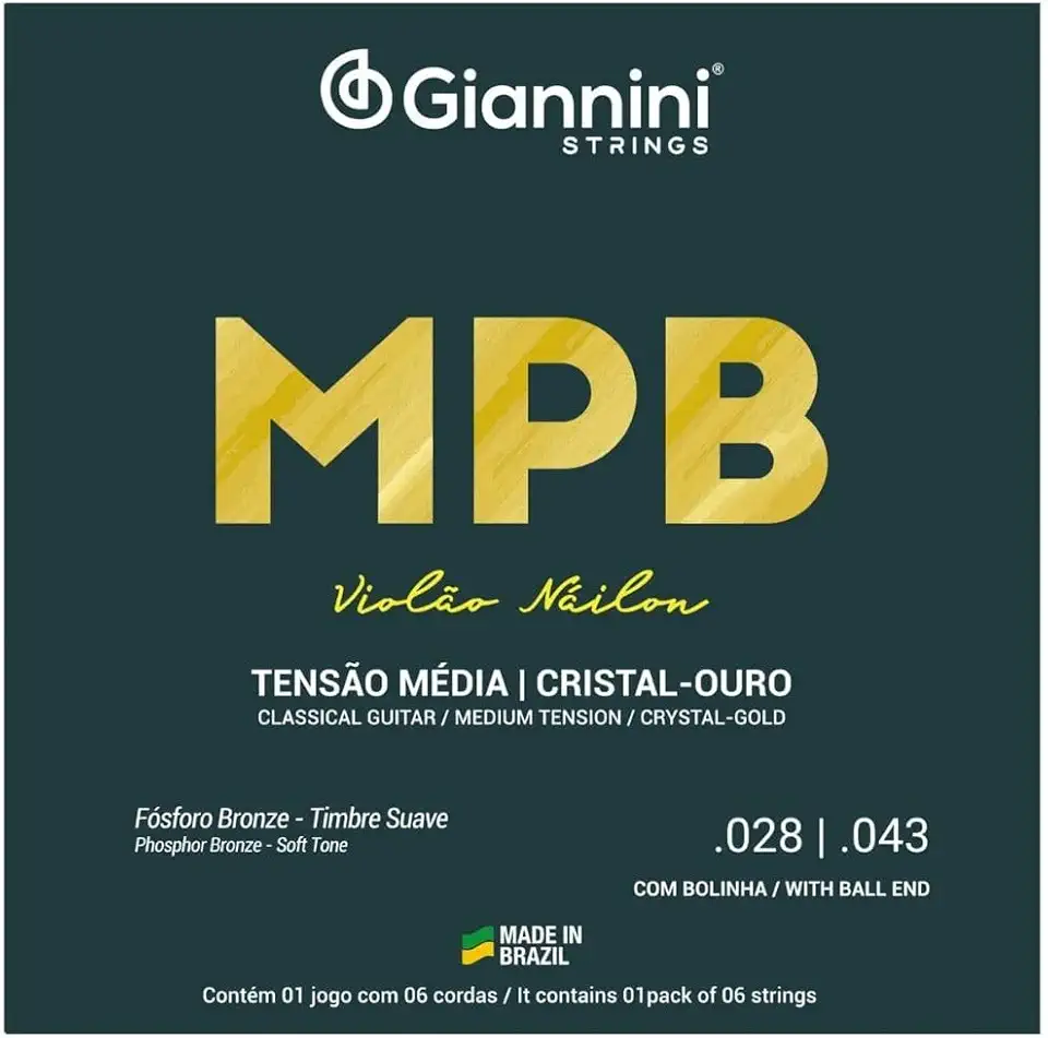 Giannini GENWG MPB Jazz Clássico Guitarra Bronze Fósforo/Nylon Cristal com Cordas de Extremidade Bola