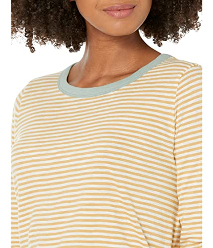 Madewell Whisper Cotton Rib-Crewneck Long-Sleeve Ringer Tee In Keene Stripe Raw Tannin Xs (Women's 00-0) #TOP2