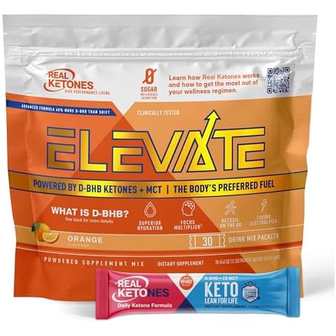Real Ketones MCT & BHB Exogenous Ketones Drink Mix Packets Elevate Keto Electrolytes Powder Packets No Sugar with 4 Main Electrolytes Plus Hydrating Proprietary Keto BHB - 30 Pack Orange Cover