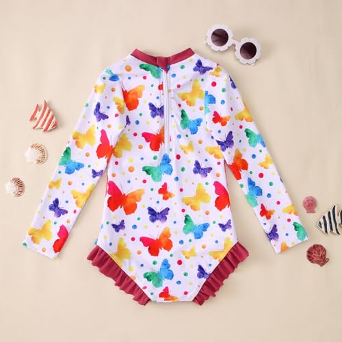 Image of IZYJOY Girl Long Sleeve Swimsuits Ruffle One Piece Rash Guard Bathing Suits Kids Floral UPF 50+ Zipper Swimwear 7-12Y