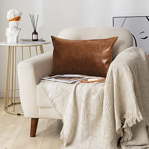 Vannaey Faux Leather Throw Pillow Covers, 12 X 20 Lumbar Pillow Cases Cover, Set Of 2, Decorative Pillows Cover For Couch, Accent Sofa Pillow Covers For Living Room, Bedroom, Car (Brown) #TOP1