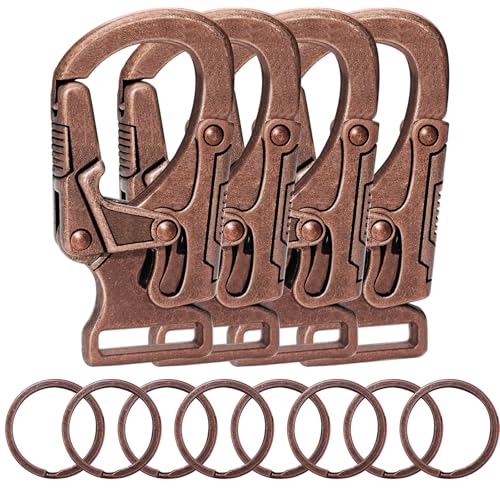 Ahiller Carabiner Clip, Dual Lock Keychain for Daily Use, Red Brass-4P