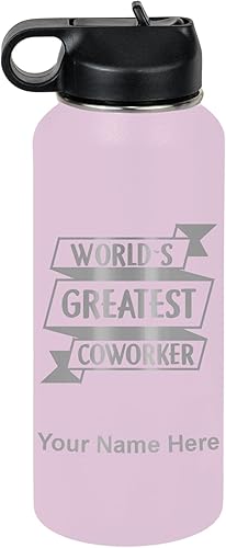 Miniatura 23 de LaserGram Personalized Water Bottle, World's Greatest Coworker, Stainless Steel Double Wall Vacuum Insulated with Flip Top Straw, Custom Engraved