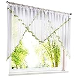 ESLIR Scheibengardine mit Kräuselband Gardinen Küche Bistrogardinen Transparent Stores Vorhänge Mit Satinband Voile Grün HxB 145x300cm 1 Stück