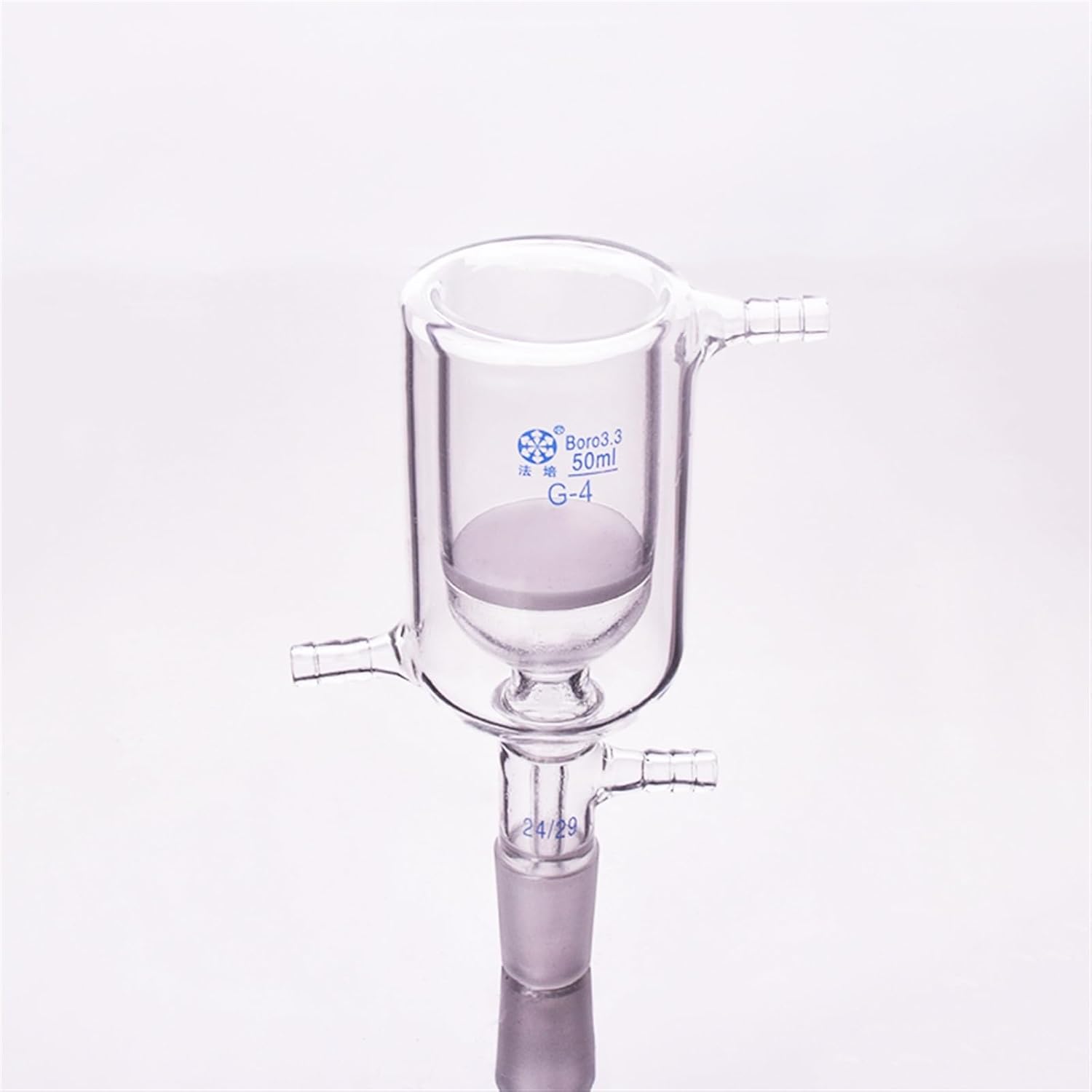 Double Deck Sand core Filter Funnel,50ml,Joint 24/29,Jacketed Glass Plate Bush with Ground Joint,Filtration(G5(P4))