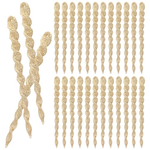 DOITOOL 60 Piezas Colgantes de Carámbanos Navideños Dorados de 13 CM Decoración del Árbol de Navidad Purpurina Adornos Colgantes para Fiesta y Ambiente Festivo