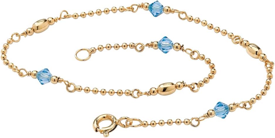 Palm Beach Jewelry PalmBeach Yellow Gold-Plated Sterling Silver Round Simulated Birthstone Ankle Bracelet(2mm), 11 inches Month 3
