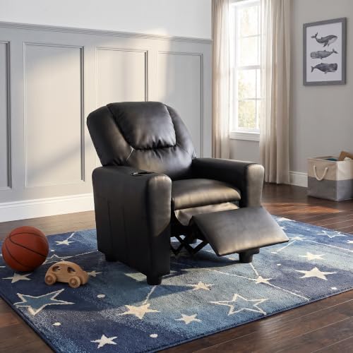 Image of 23 inch W PU Leather Recliner Chair with Cup Holder and Recline, Black