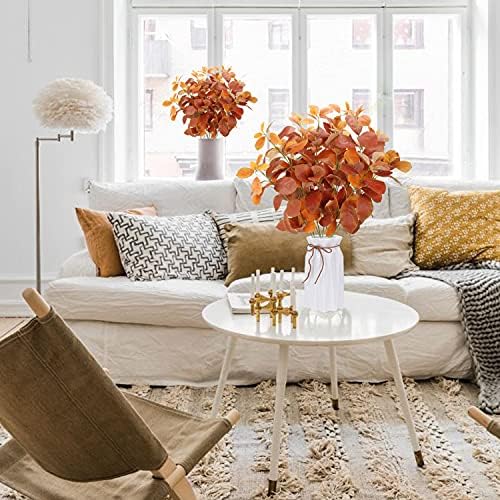 XHXSTORE 4Pcs Autumn Leaves Decoration Fake Leaves Artificial Plants for Decoration Faux Shrubs Bushes Silk Fall Leaves Bundles Autumn Leaf Stems for Indoors Outdoors Home Garden Decor (Autumn Orange)