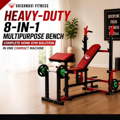 Image of 8-in-1 Adjustable Gym Bench | Bench Press for Home Gym with Preacher Curl & Leg Extension | Foldable, Heavy Duty & Multipurpose Bench for Home Gym, Full Body Workout Equipment