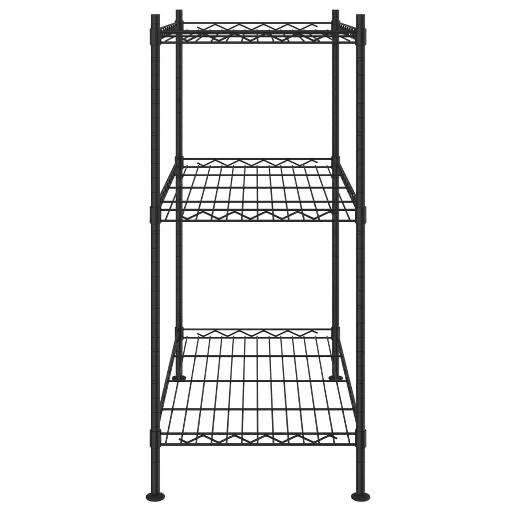 Lagerregal mit 3 Böden aus Eisen, schwarz lackiert 60 x 35 x 76 cm, 150 kg Tragkraft, Werkstatt Garage Halle Keller, stabiles Metallregal für Ordnung