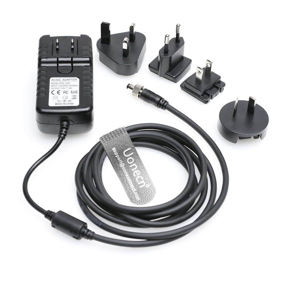 Uonecn 12V 3A 2.1mm or 2.5mm Locking DC Universal Power Adapter with UK EU AU US Plugs, 12V 1A 2A Universal Converter DC Power Charger for Atomos Shinobi II, for Desview R5II