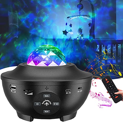 Galaxie-Projektor, Sternenprojektor, Licht, Ozeanwellenlampe, LED, Sternenlicht, Projektorlampe, Musikspieler mit Bluetooth, Timer, Fernbedienung, Partys und Weihnachtsgeschenke Cover