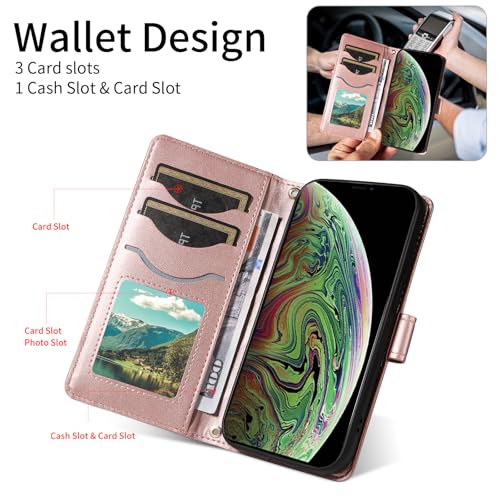 Étui portefeuille iPhone Xs Max or rose à clapet avec support