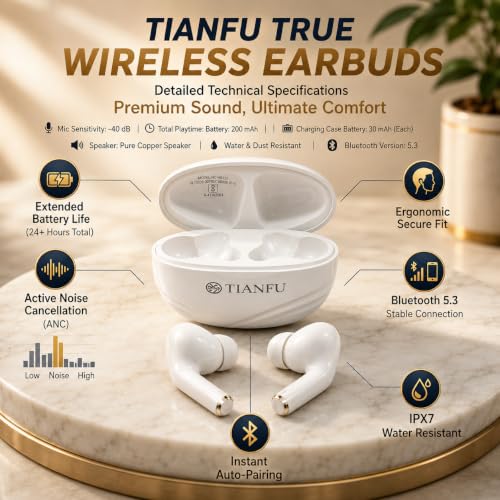 Image of TWS True Wireless in Ear Earbuds with 20H Playtime | Type-C Charging | HD Stereo Sound, Built-in Mic, Touch Control | Earphones for Calling, Music, Gaming | Made in India Bluetooth V5.3 (White)