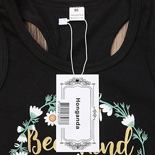 Honganda Fashion 2Pcs Toddler Kids Baby Girl Sunflower Outfits Sleeveless Tank Top+Denim Shorts Summer Clothes (Black, 2-3T)