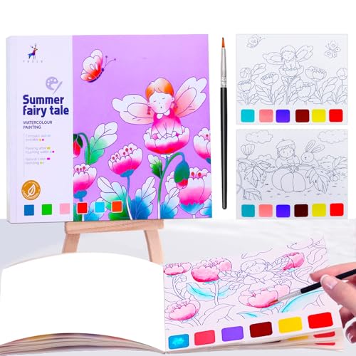 Pocket Watercolor Painting Book for Toddlers Travel Pocket Watercolor Kit with Paints Arts and Crafts for Girls Boys Water Colors Paint Book Kids Watercolor Coloring Books for Kids Ages 8+(Summer)