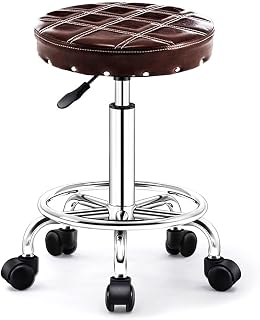 Modern Rolling Swivel Massage Salon with Wheels and Thicker Seat Padding, Adjustable Hydraulic Stools PU Leather Bar Stool Shop Stool with Footrest Tattoo Facial Spa red (Brown)