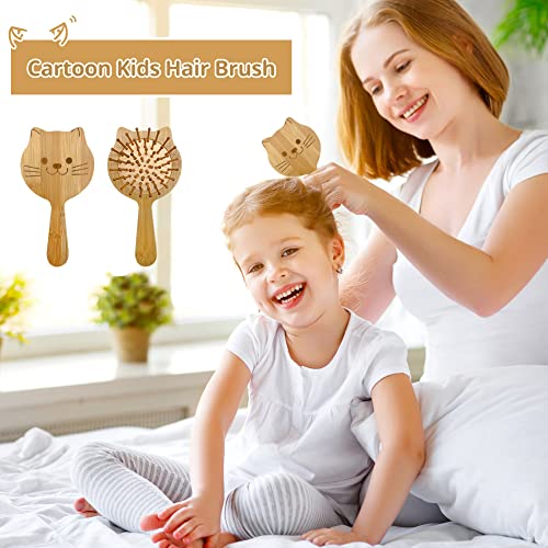 Bamboo Kids Detangling Hair Brush for Children Girls, Women - Cute Small Travel Brush with Cat Design - Image 3