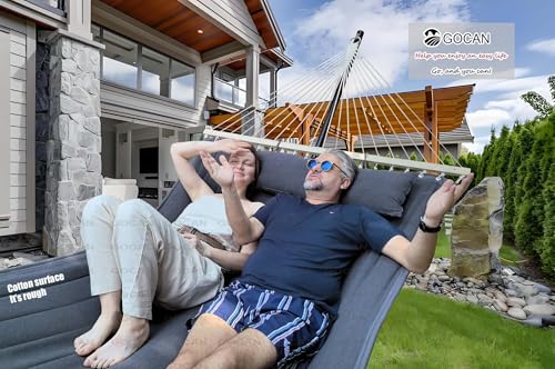 Image of GOCAN Quilted Fabric Double Hammock Won't flip with Stand and Spreader Bars,Safer and Sturdier,Quality Hammocks for Outdoor Indoor Patio Yard Two Sided Dual use Deep Grey