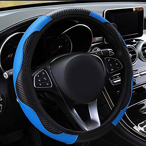 Carbon pu Leather Elastic Basic Car Steering Wheel Cover Grip Universal 38cm 15inch (Blue)