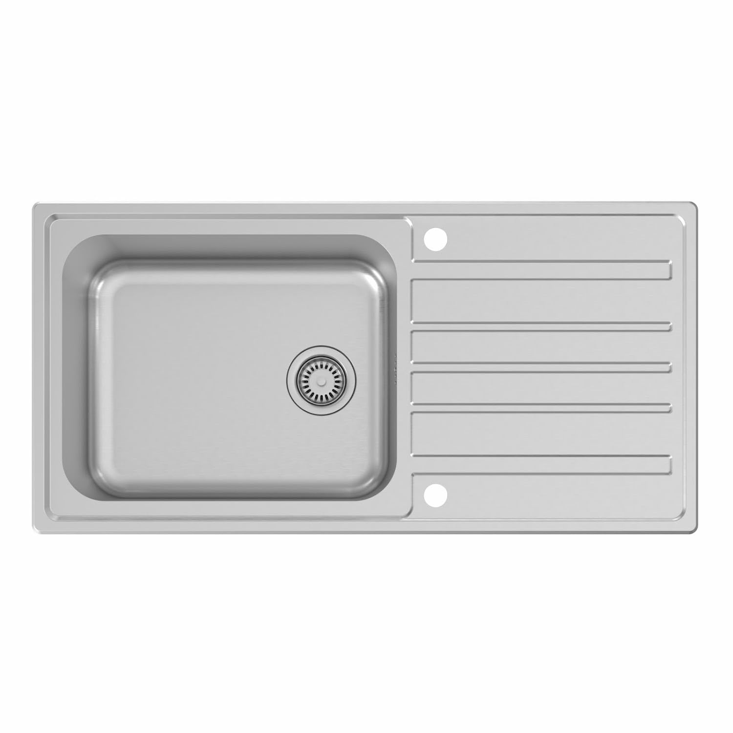 Lussena® 1000 x 500mm Stainless Steel Kitchen Sink Single One 1.0 Bowl Inset Drop in Installation, Right Hand Drainer, 18/8 Grade Steel Sinks, Free Basket Strainer Waste