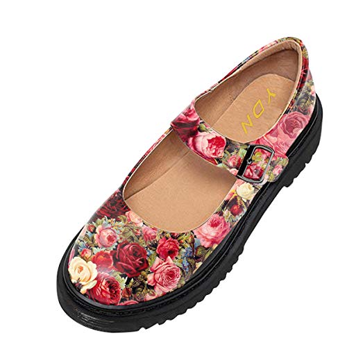 Image of YDN Women Classic Round Closed Toe Mary Jane Flats Platform Adjustable Single Ankle Strap Buckle Comfy Cute Pump Leather Patry Cosplay Girls Dress Shoe Size 4-16