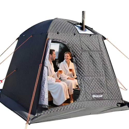 GOLDCAMP 3-4 Person Portable Steam Sauna Tent, Outdoor SPA Camping Detox Relaxation Quilted Box with Heat Retention Design, 86.6'X86.6'X75' Gray and Black with Carry Bag (NO Stove)