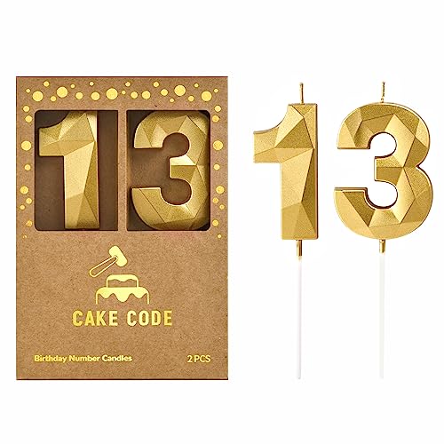 CAKE CODE 2.76 Inch Crystal Gold 13 Number Birthday Candles, Gold Number Candles, Cake Number Candles, Party Celebration