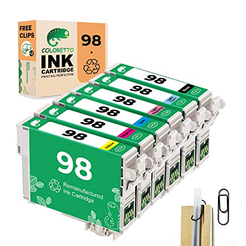 Best Seller COLORETTO Remanufactured Ink Cartridge Replacement for Epson 98 T098 Used for Artisan 730 810 837 (1 Black,1 Cyan 1,Magenta,1 Yellow,1 Light Cyan,1 Light Magenta) (Special Edition Includes 1 Pen Clip) Best Seller COLORETTO Remanufactured Ink Cartridge Replacement for Epson 98 T098 Used for Artisan 730 810 837 (1 Black,1 Cyan 1,Magenta,1 Yellow,1 Light Cyan,1 Light Magenta) (Special Edition Includes 1 Pen Clip)