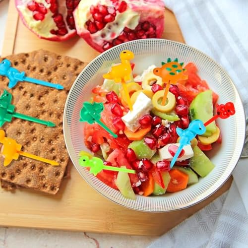 Garfinho Espetinho Tema Dinossauros para Frutas e Petiscos - Kit com 6 Peças de 4,5cm