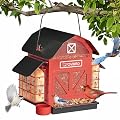 Bird Feeders for Outdoors Hanging, 5LBS Large Bird Feeder with 2 Suet Cage, Red Barn Metal Birds Feeder for Outside, Weather Resistant Cardinal Feeders, ldeal Birds Watching Gifts (Red)