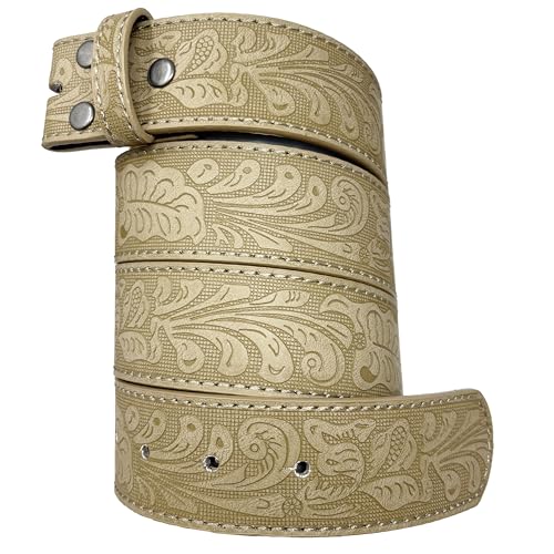 Image of BC Belts Western Leather Belt Strap - 1.5 inch Wide with Embossed Scrollwork Without Buckle for Men & Women, Cowboy /Cowgirl Style