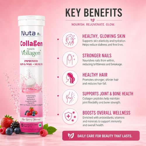 Image of Collagen Effervescent Tablets | Vegan Collagen (Vollagen), Vitamin C & Hyaluronic Acid | Skin Glow, Hair & Nail Support | Mix Berry | 75 tablets