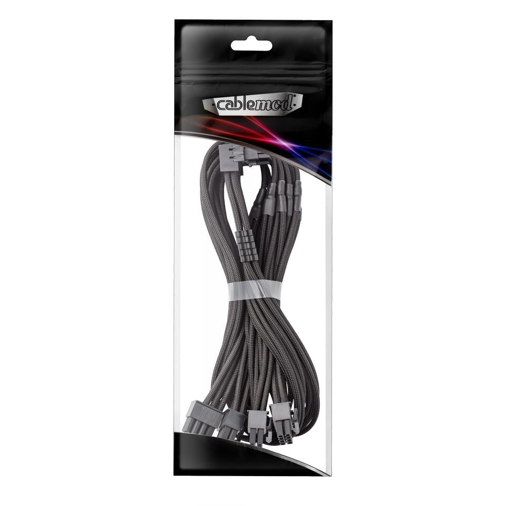 CableMod RT-Series Pro ModFlex Sleeved 12V-2x6 12VHPWR 90° StealthSense PCIe Cable for ASUS/Seasonic/Phanteks (Variant B, Black)