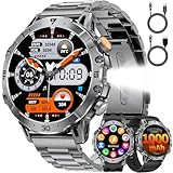 Reloj Inteligente Hombre, 1.7'' Smartwatch Hombres con Llamadas Bluetooth,1000mAh Batería/Militar LED Linterna,100+ Modos Deportivos,Reloj de Fitness, Pulsómetro,Monitor de Sueño,IP68 para Android iOS