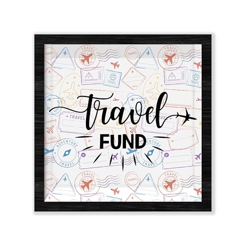 Black Travel Shadow Box Frame with Slot, Travel Fund Boxes Frames for Fund, 8x8 Memory Box for Keepsakes, Travel Gifts and Decorations, 17