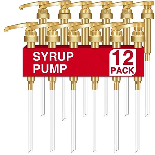 VOISEN Coffee Syrup Pumps, 12 Pack Gold Syrup Pump, Skinny Syrup Pump for 750ml 25.4oz Syrup Bottle, Syrup Pumps Dispenser for Kitchen Dinning Coffee Bar Drinking Mixes,DaVinci,Jordans
