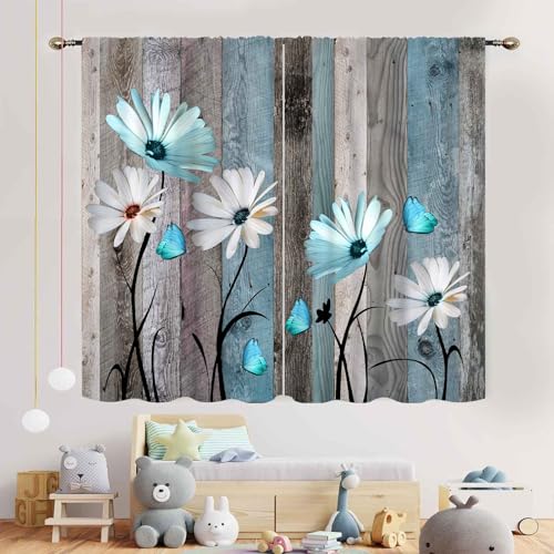 Rideaux rustiques bleu sarcelle : ambiance champêtre et papillons pour votre salon - 4
