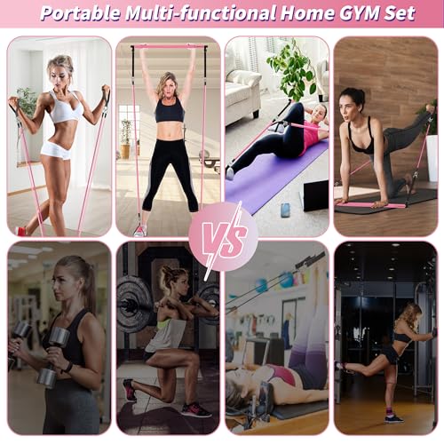 Image of Goocrun Portable Pilates Bar Kit with Resistance Bands for Men and Women - 3 Set Exercise Resistance Bands - Multifunctional Home Gym - Supports Full-Body Workouts - with Fitness Poster and Video