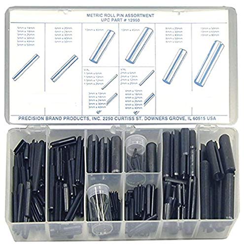 Limited Stock Carbon Steel Slotted Spring Pin Assortment (287 Pieces), Plain Finish, Metric, With Case