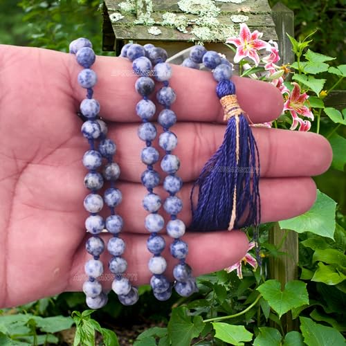 Image of Apnisanskriti Premium Sodalite Stone Mala for Men and Women (6mm, AAA Quality, Lab Certified, 108+1) - Natural Stone Beads Mala - Blue Colour - Pack of 1