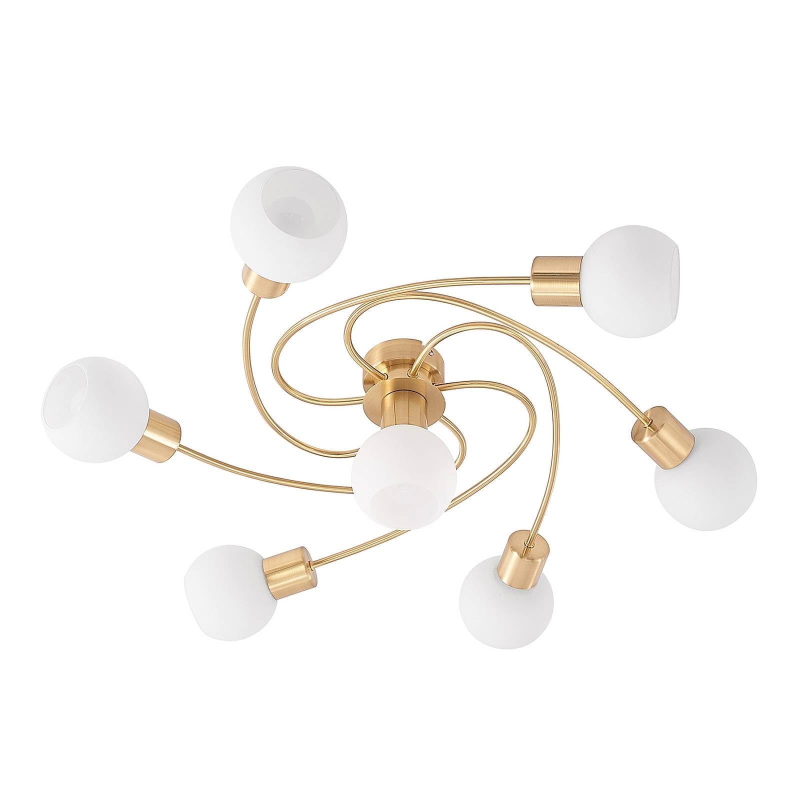 Lindby Brass, White Ceiling Light Ciala Dimmable (Modern) In Gold Made Of Glass For E.g. Living Room & Dining (7 Light Sources, E14) From Ceiling Lamp