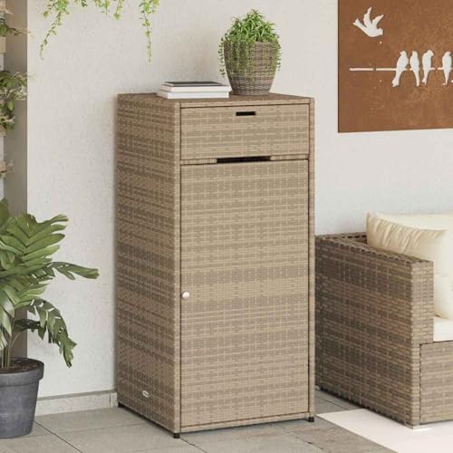 Gecheer Armario Jardin Armario Exterior Impermeable Armario Bajo Armario de Almacenaje Ratán PE Armario Escobero Armario de Exterior e Interior,Jardín y Terraza Beige 55x55x111 cm