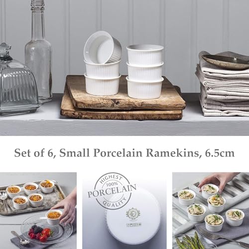 Traditional Set of 6 Porcelain Ramekins, 6.5x3.5 Centimeter Ramekin/Dipping Dish Set - Wm Bartleet & Sons, White - Image 4