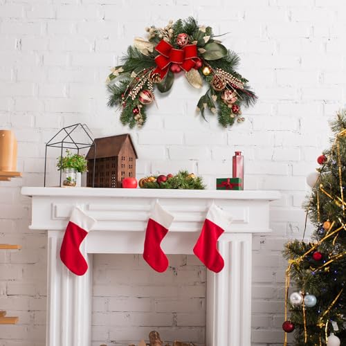 Suncalla 24 Inch Christmas Swag Decoration Christmas Table Centerpiece Artificial Decorative Swag with Berries Pine Cone Red Bow Xmas Balls for Table Fireplace Mantel Front Door Wall Windows Decor by Suncalla - Image 6