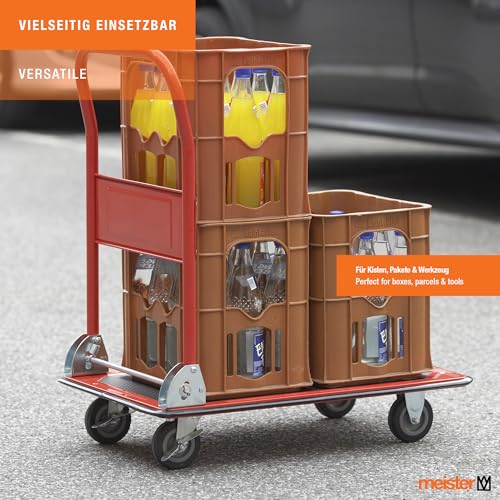 Meister Plattformwagen - Klappbar - Bis 150 kg Tragkraft - Feststellbremse / Transporthilfe mit Lenkrollen / Paketwagen mit Antirutsch-Beschichtung / Klappwagen aus Stahl / 8985400