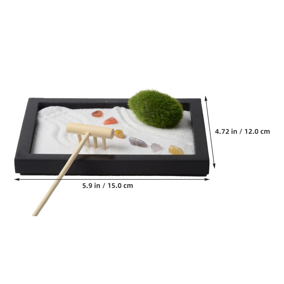 BESPORTBLE Zen Garden Sand Table Decoration with Simulation Moss and Rake Miniature Desktop Landscape for Relief and Peaceful Home Office Decor