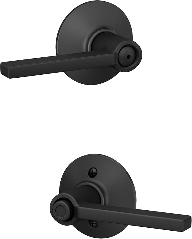 SCHLAGE Latitude Manija de puerta de privacidad para cama/baño con cerradura, negro mate | Palanca para puerta interior de dormitorio o baño con cierre de botón, Reversible, Fácil instalación, Durabilidad certificada, Ajuste universal